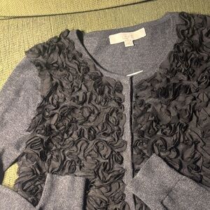LOFT Charcoal Ruffle Women's Cardigan. NWT